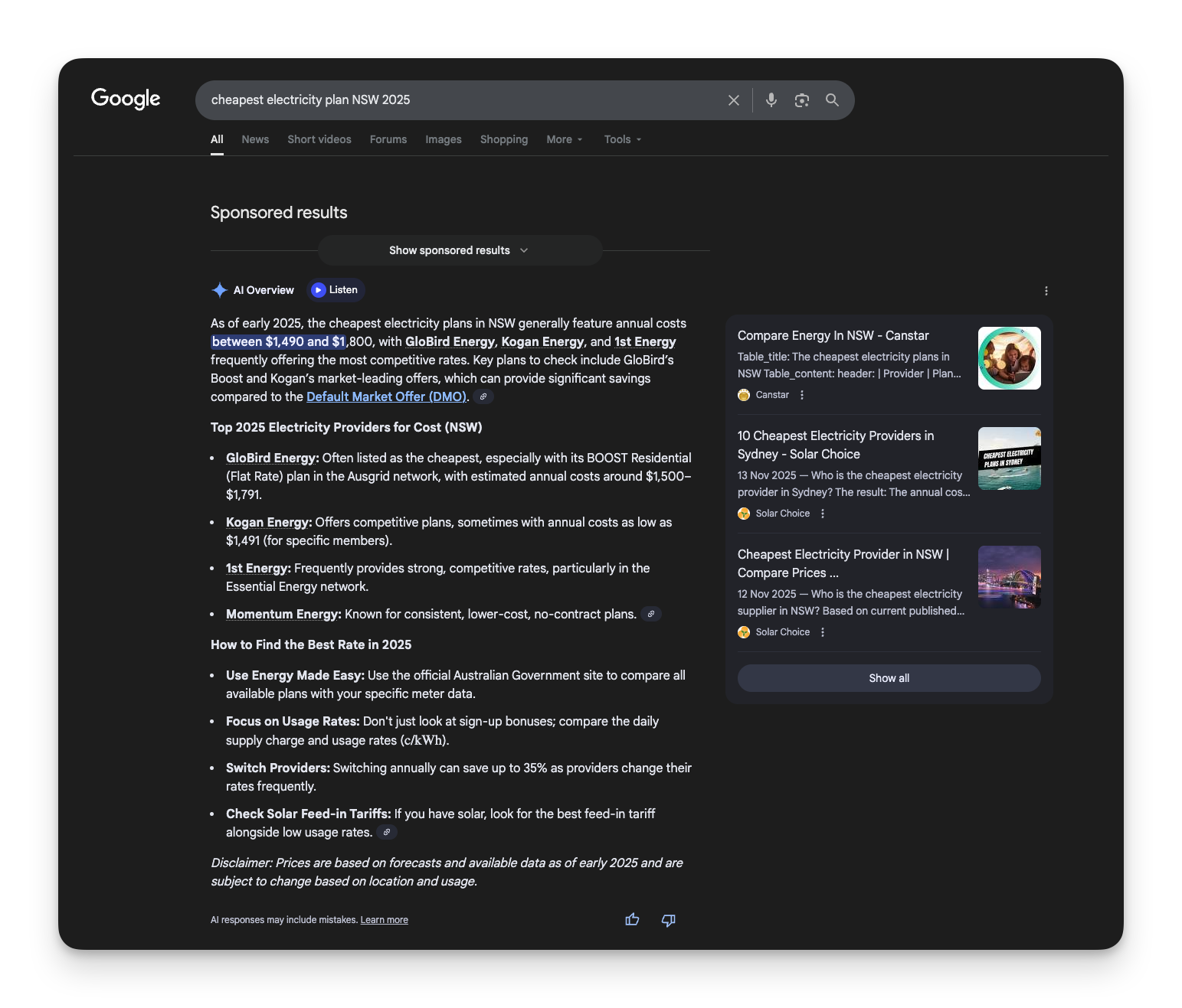 If you're not optimised for AI Overviews, you're invisible at the point of decision. You won't see a click in your analytics, but you need to be here.